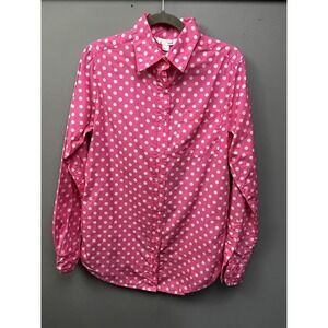 Victoria's Secret PINK Shirt Womens Small Pink Polka Dot Button Up Back Logo